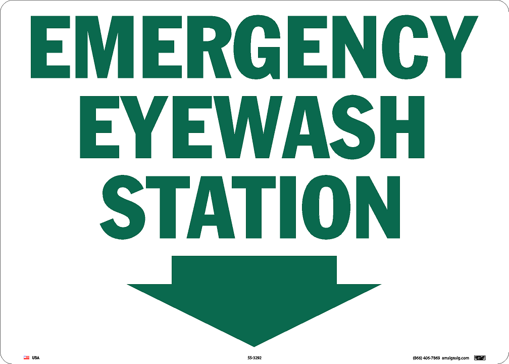 Emergency Eyewash Station with Down Arrow Safety Sign