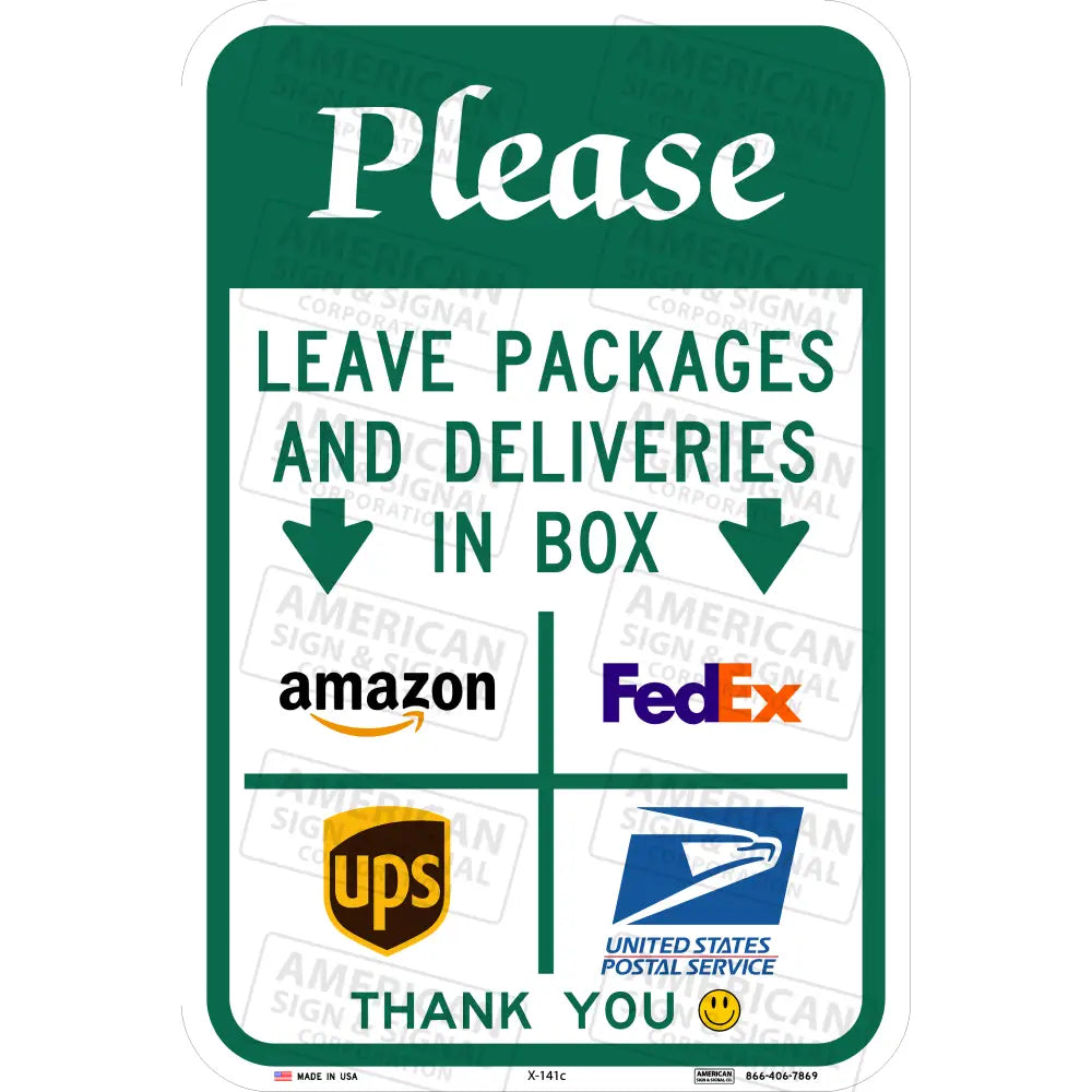 Please Leave Packages Here Sign 12X18 / 3M Hip Design C (In Box Down Arrows)